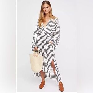 Free People White and Black Striped Midi Dress